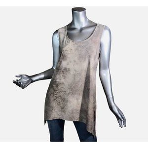 AB Studio Women's Small Sleeveless Tunic Tan Top Blouse Asymmetrical Scoop Soft